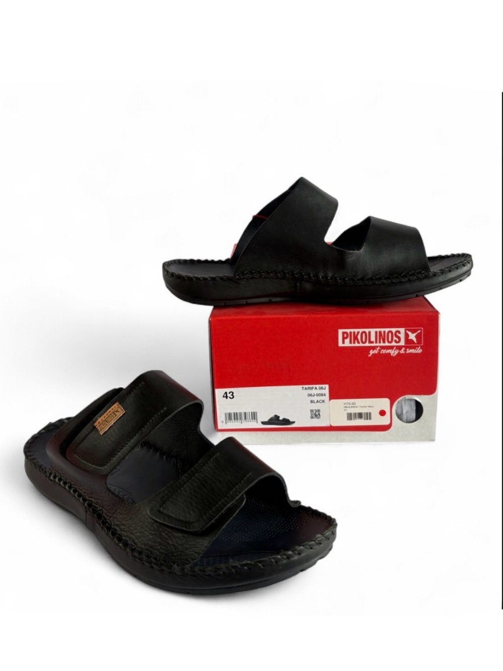 PIKOLINOS TARIFA Black Leather Double-Strap Comfort Slides
